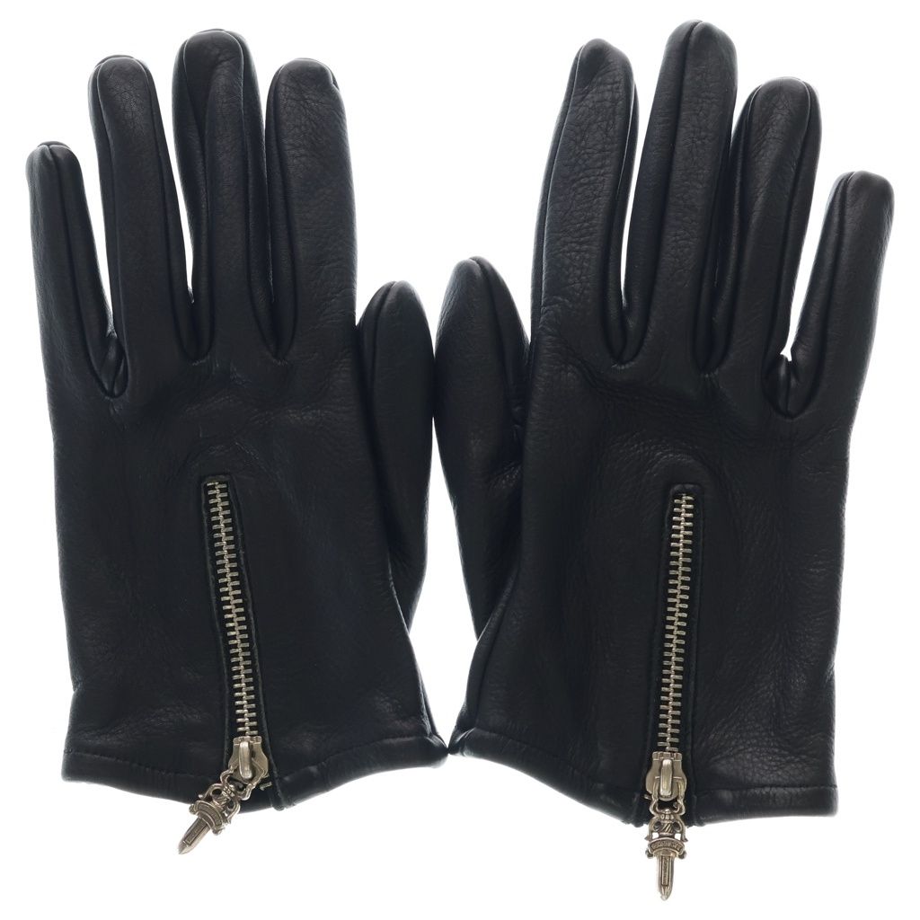 CHROME HEARTS (クロムハーツ) DGR ZIP GROVE ダガージップ レザーグローブ ブラック