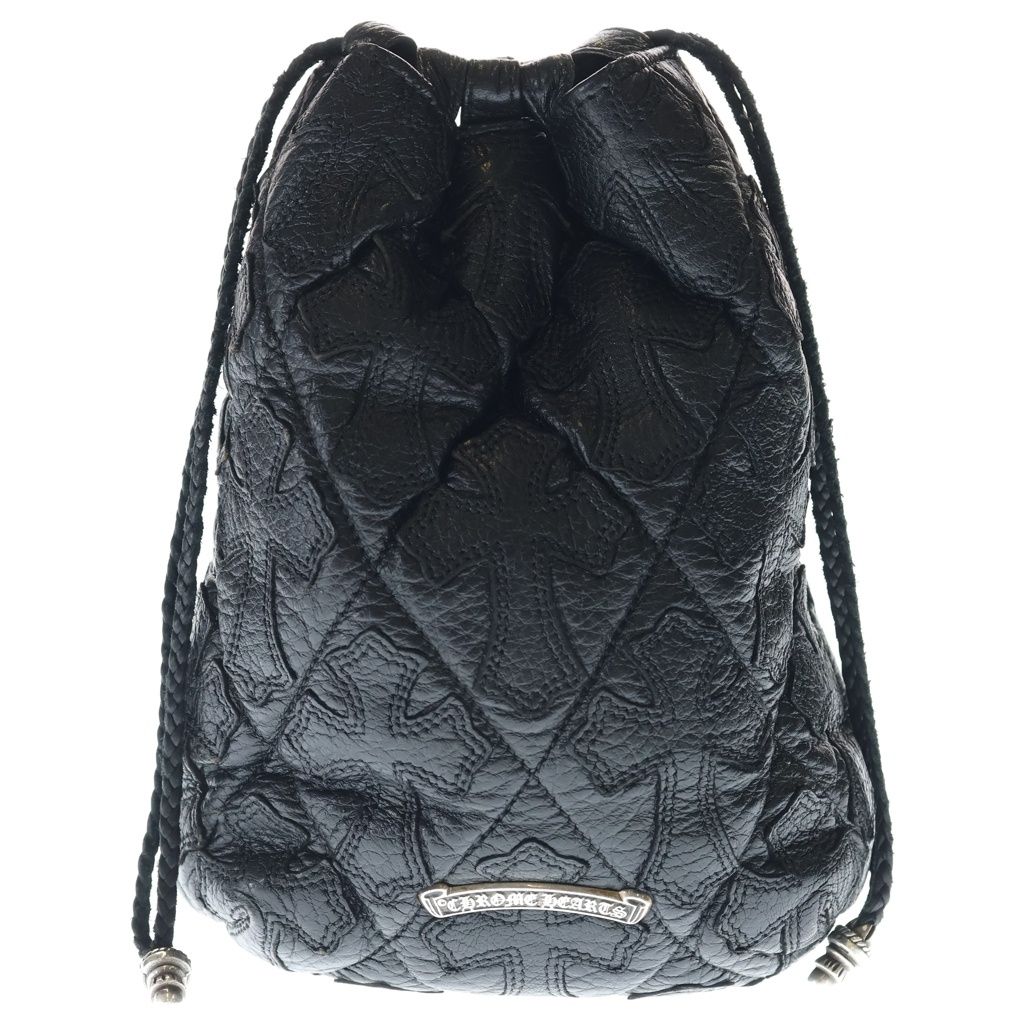 CHROME HEARTS (クロムハーツ) DRW STRNG CRS SACK ドローストリングセメタリークロスパッチ付きサック ブラック/シルバー