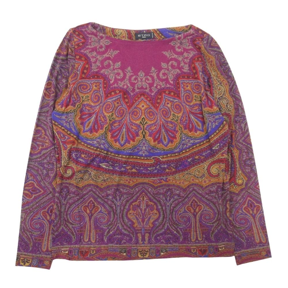 美品 ETRO エトロ ペイズリー 総柄 ストレッチ 長袖 Tシャツ トップス カットソー 40 紫 パープル レディース 古着 中古 USED
