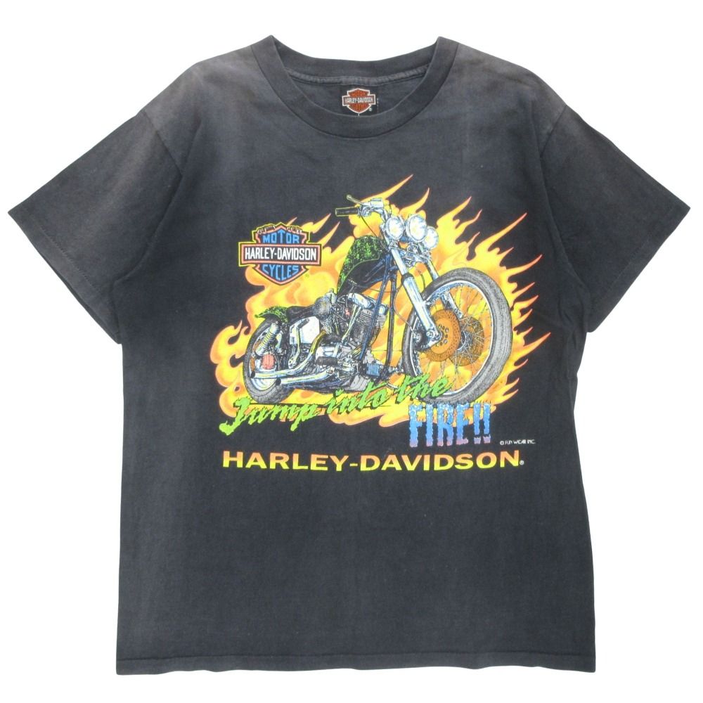 良品 Hurley Davidson ハーレー ダビットソン 90s ヴィンテージ プリント Tシャツ カットソー 半袖 USA製 シングルステッチ L グレー メンズ 古着 中古 USED