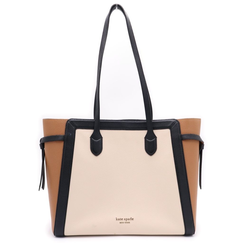 Kate Spade (ケイトスペード) ノット カラーブロック ぺブル レザー ラージ トートバッグ アイボリー/ブラック