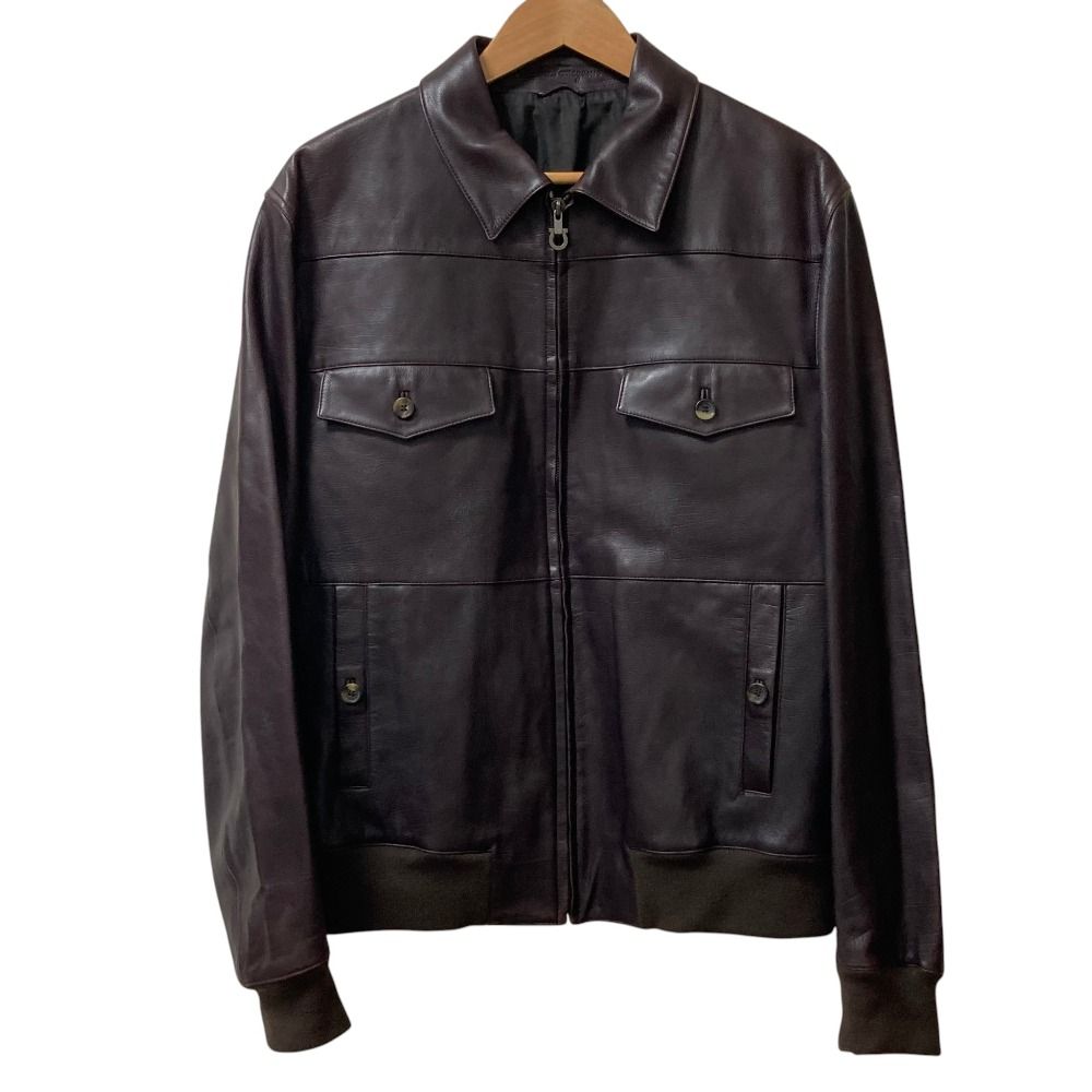 美品 Salvatore Ferragamo サルヴァトーレフェラガモ ガンチーニジップ レザーフライトジャケット サイズ54 ブラウン メンズ 古着 中古 USED