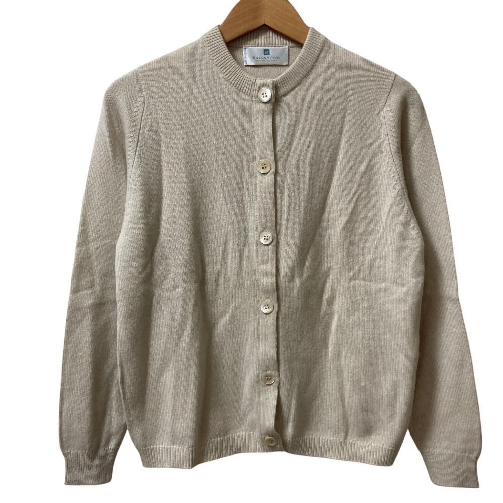 美品 BALLANTYNE バランタイン カシミヤ100％ クルーネック ニットカーディガン サイズ40 ベージュ レディース 古着 中古 USED