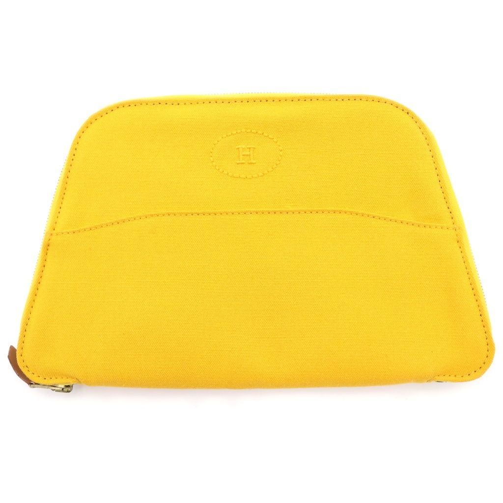 HERMES (エルメス) ボリードポーチ グルーミングセット キャンバス ジョーヌ ハサミ ピンセット イエロー/シルバー