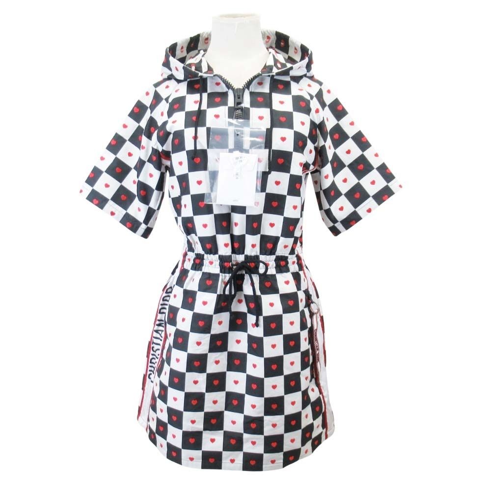 未使用 Christian Dior クリスチャンディオール 21aw DIOR AMOUR ハート ディーチェス ワンピース フーディー ドレス 36 白 黒 赤 レディース 古着 中古 USED