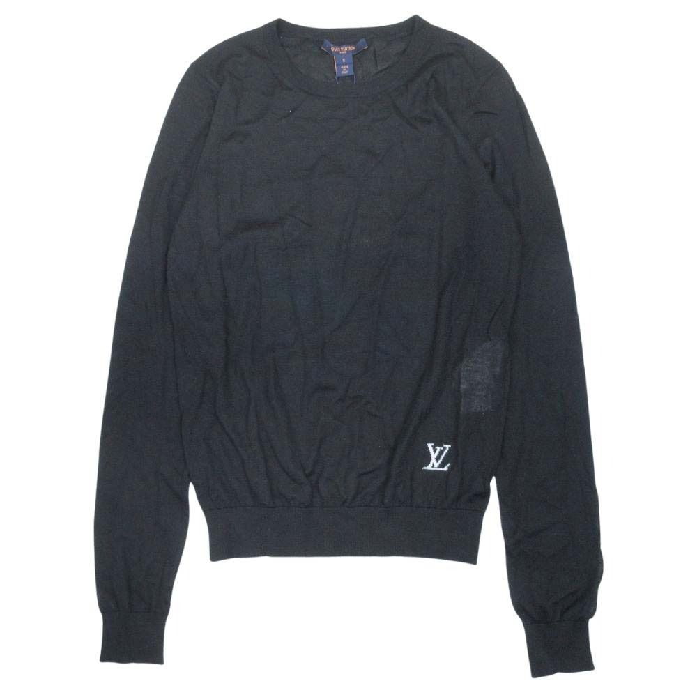 未使用 LOUIS VUITTON ルイヴィトン LVロゴ シアーニット カシミヤ 長袖 トップス 薄手 カットソー S 黒 ブラック レディース 古着 中古 USED