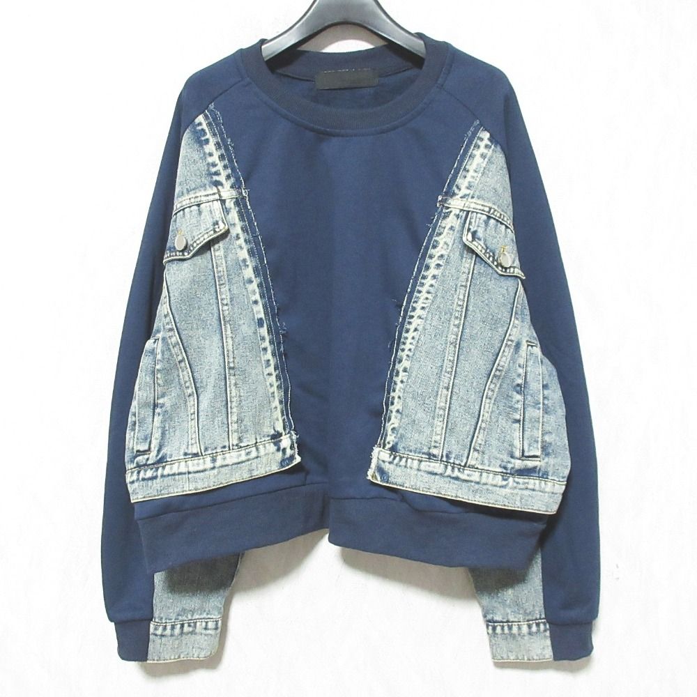 【MICALLE MICALLE】異素材デニム×スウェットドッキングトップス 美品 MICALLE MICALLE ミカーレミカーレ 素材デニムスウェット