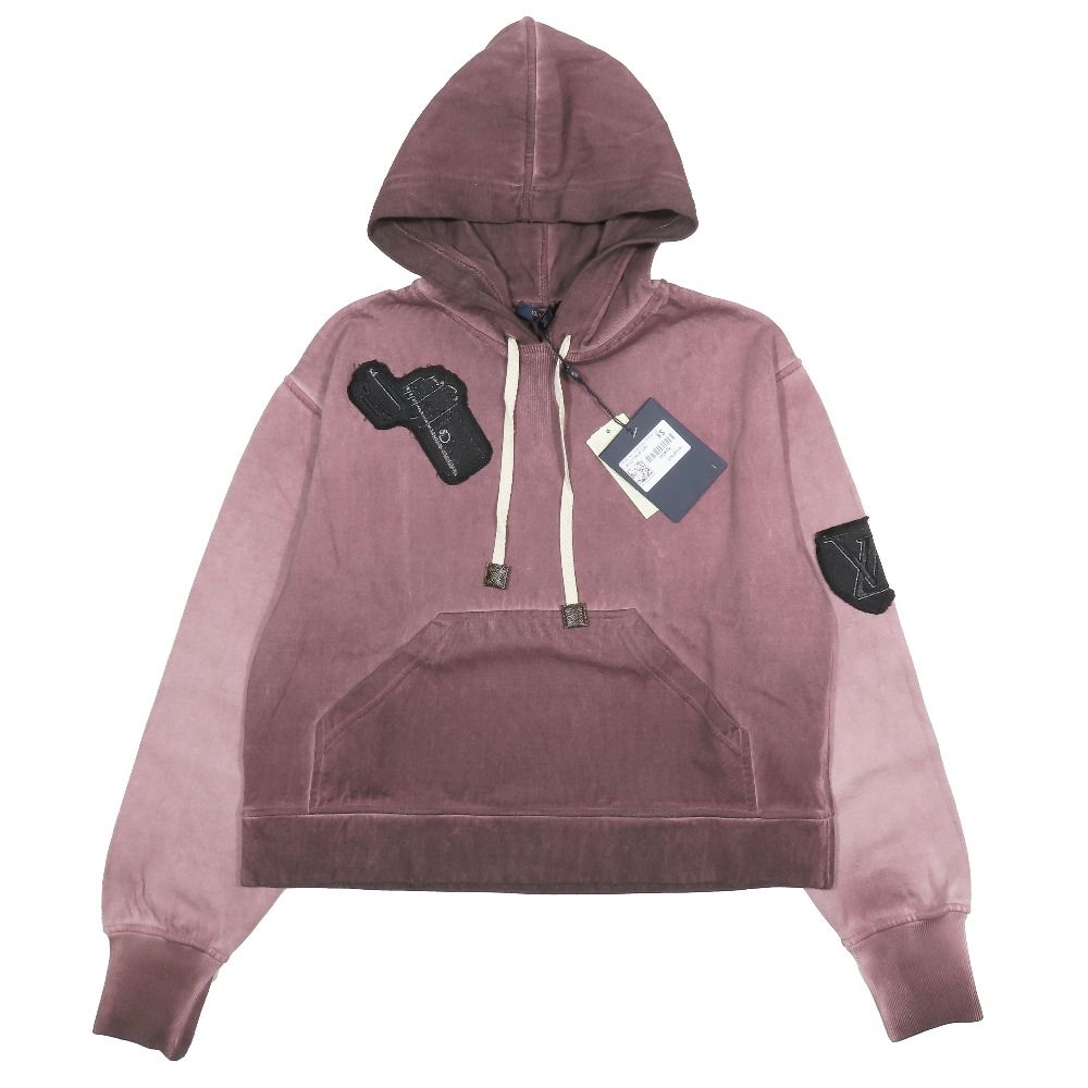 未使用 LOUIS VUITTON ルイヴィトン パーカー スウェット フーディ LVロゴ ワッペンデザイン プルオーバー 長袖 XS ボルドー レディース 古着 中古 USED