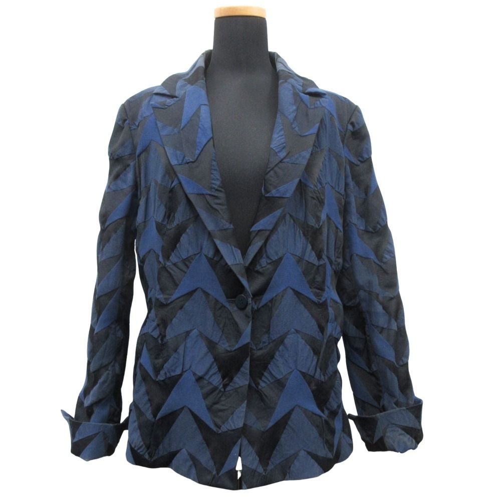 ISSEY MIYAKE イッセイミヤケ 1B テーラード ジャケット ブレザー 総柄 異素材 3D サイズ3 青 ブルー 黒 ブラック レディース 古着 中古 USED