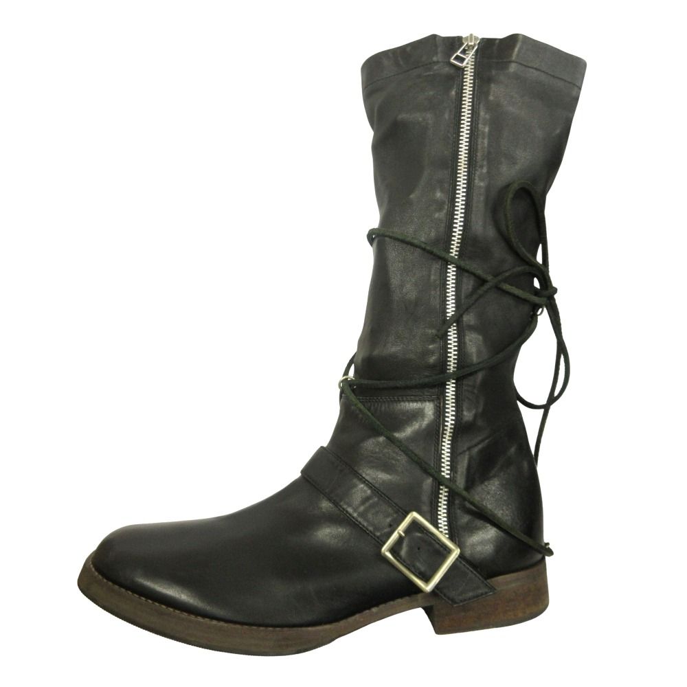 美品 UNDERCOVER アンダーカバー 05aw Arts & Crafts レザーコード ロング エンジニア ブーツ シューズ 00's BUT期 L ブラック メンズ 古着 中古 USED