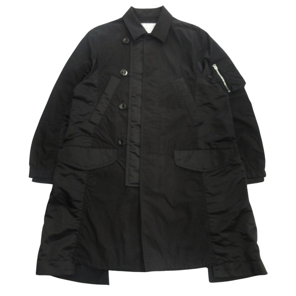 新品同様 Sacai サカイ 23SS Military Coat ドッキング ミリタリー コート ジャケット ブルゾン N-3B ステンカラー 2 黒 ブラック メンズ 古着 中古 USED