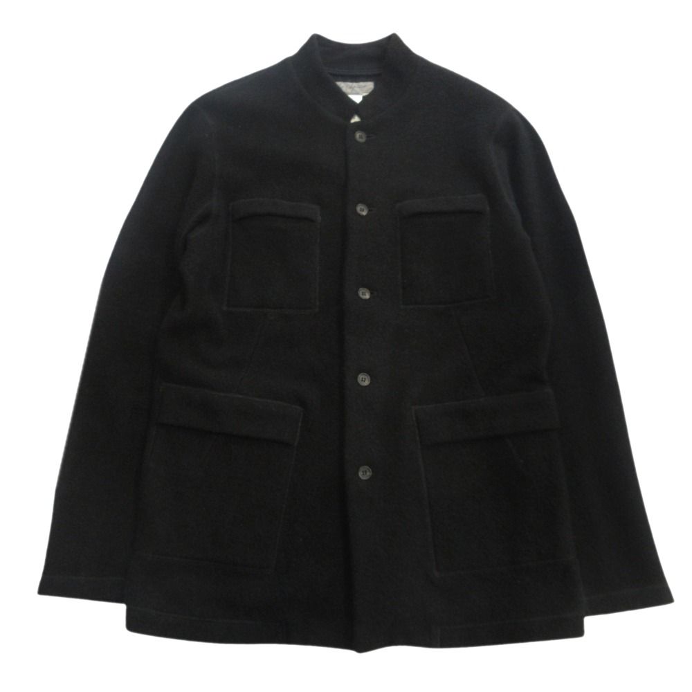 美品 Yohji Yamamoto POUR HOMME ヨウジヤマモトプールオム 00aw 縮絨 マオカラー ジャケット ブルゾン 00's オールド 3 黒 ブラック メンズ 古着 中古 USED