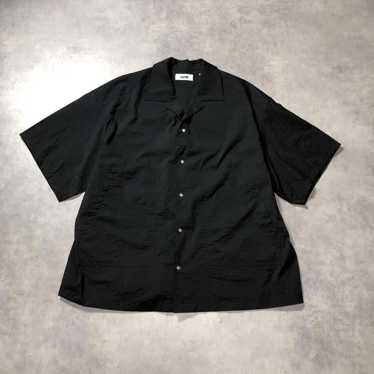 GQ5619◇CARORIE : 半袖オープンカラーシャツ CR2404T2-BK◇L◇ブラック カロリイ オーバーサイズ