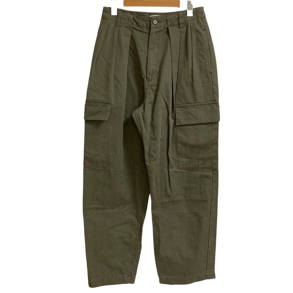 美品 CLANE クラネ WIDE TUCK WORK PANTS ワイドタック ワークパンツ カーゴパンツ 19110-7172 サイズ1 カーキ レディース 古着 中古 USED