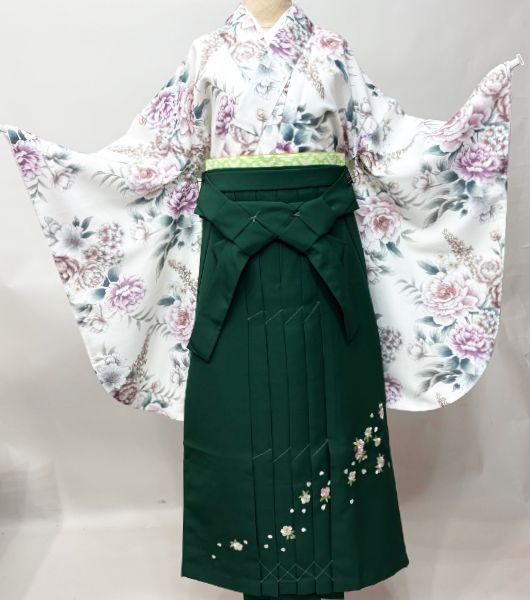 二尺袖 着物 袴フルセット ジュニア用へ直し 135～150cm ボヌールセゾン 白地 袴変更可能 NO43449-02