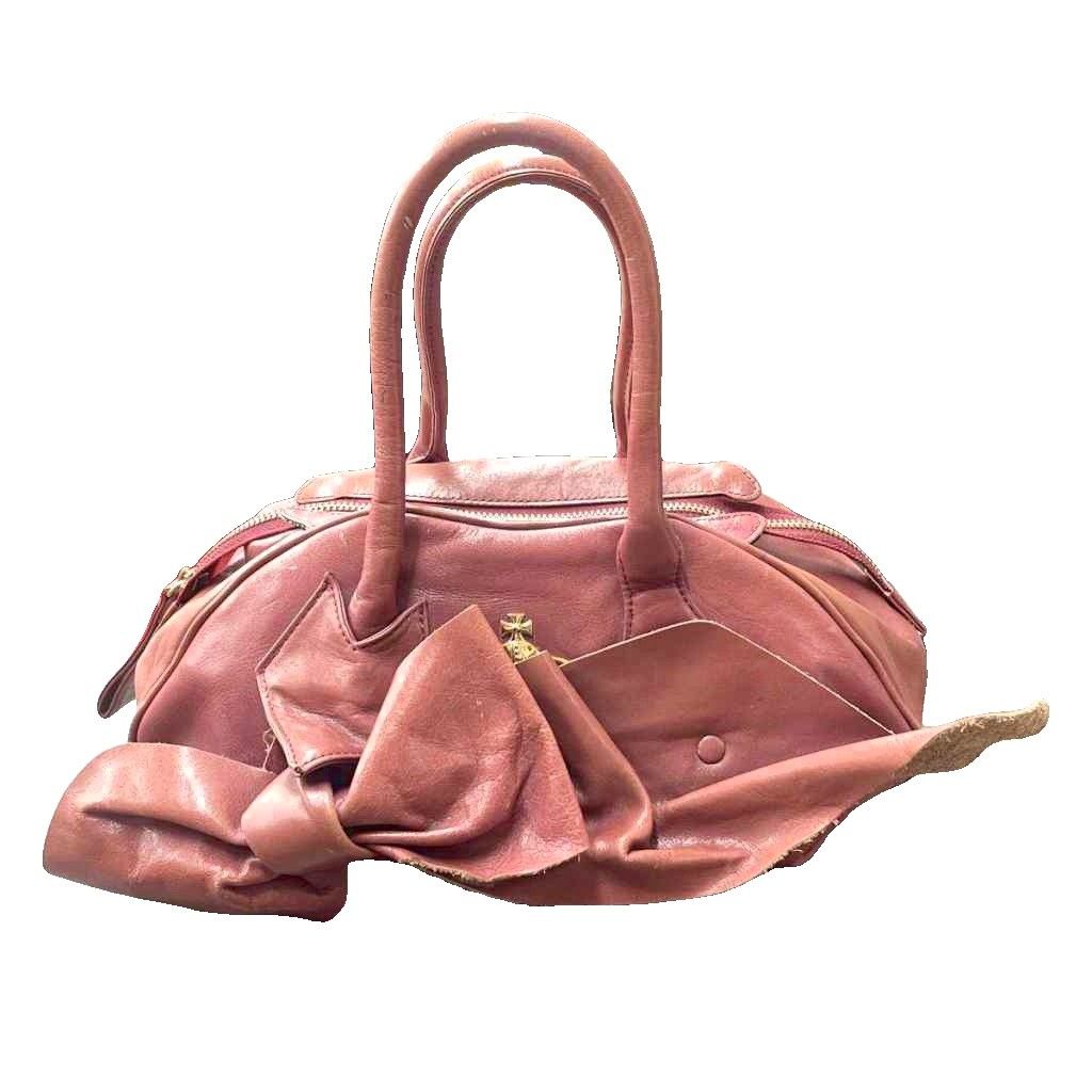 ヴィヴィアンウエストウッド Vivienne Westwood リボン ミニボストンバッグ トートバッグ ハンド レザー ピンク ☆AA★
