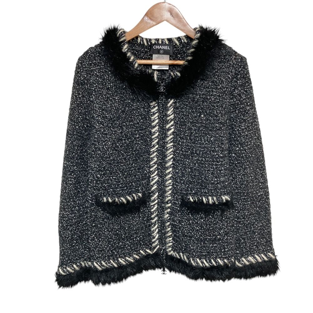 CHANEL 98P スコットランド製 中古 ニット 美品 CHANEL シャネル ツイードニット ジップアップジャケット P39892