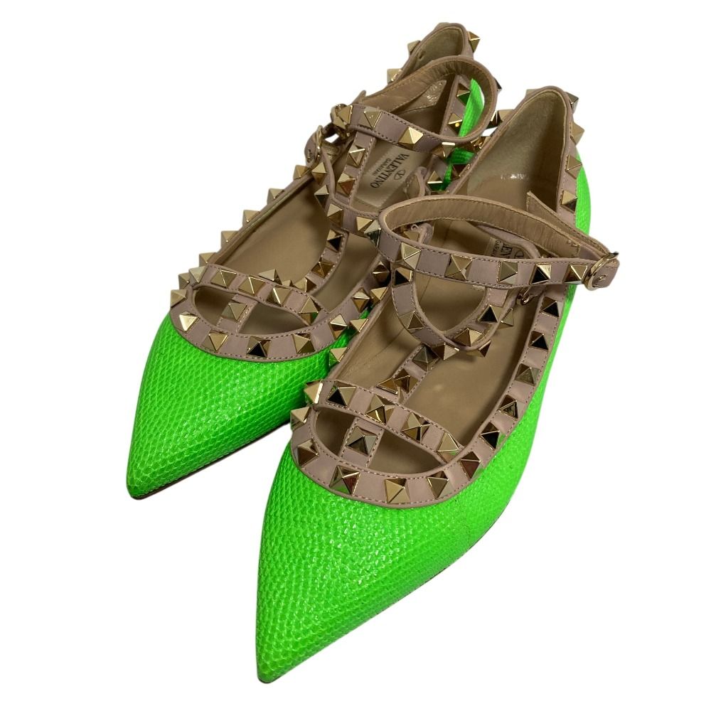 未使用 VALENTINO GARAVANI ヴァレンティノガラヴァーニ ロックスタッズ パンプス サイズ36.5 23.5cm相当 グリーン レディース 古着 中古 USED
