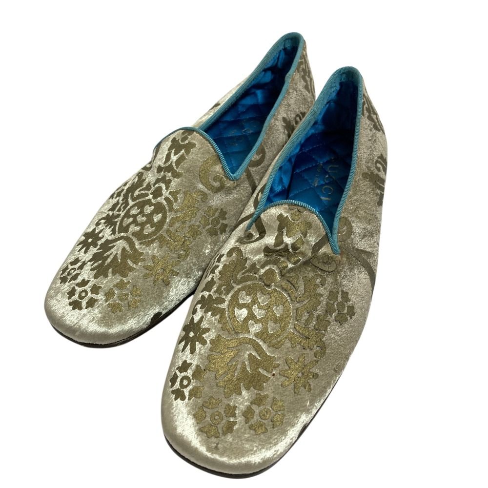 新品同様 GUCCI グッチ ベルテッド フラット スリッポン サイズ36.5C 23.5cm相当 ゴールドカラー レディース 古着 中古 USED