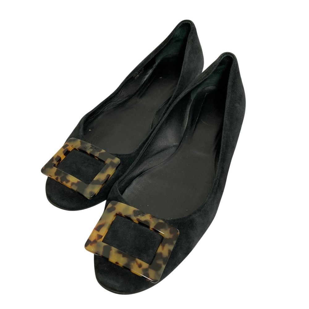 美品 Roger Vivier ロジェヴィヴィエ スエード フラットシューズ サイズ39 26cm相当 ブラック レディース 古着 中古 USED