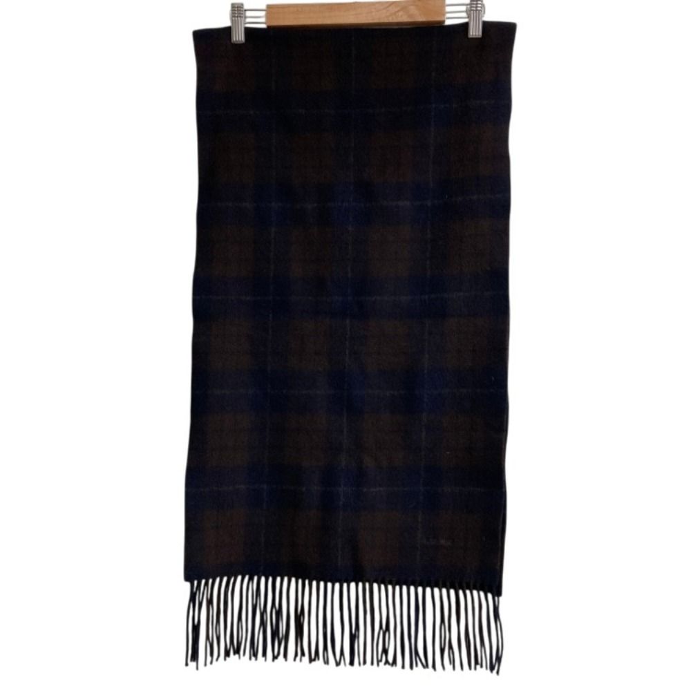 美品 HERMES エルメス チェック カシミヤ100％ フリンジマフラー ブラウン ネイビー メンズ レディース 古着 中古 USED