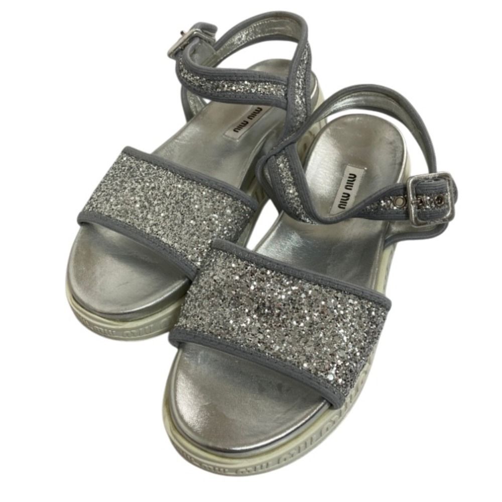 美品 miu miu ミュウミュウ グリッターサンダル サイズ37 24cm相当