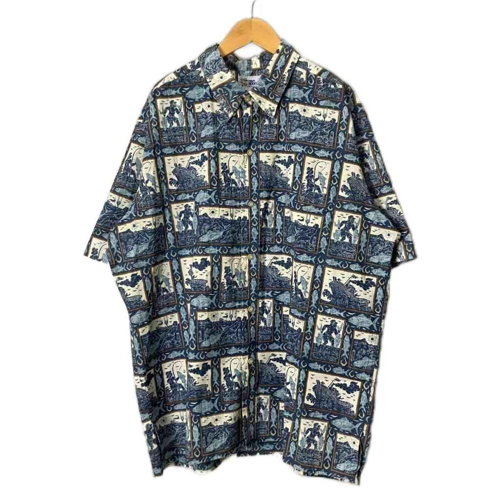 レインスプーナー reyn spooner ヴィンテージ アロハシャツ 総柄 ボタンダウン 半袖 XL ブルー