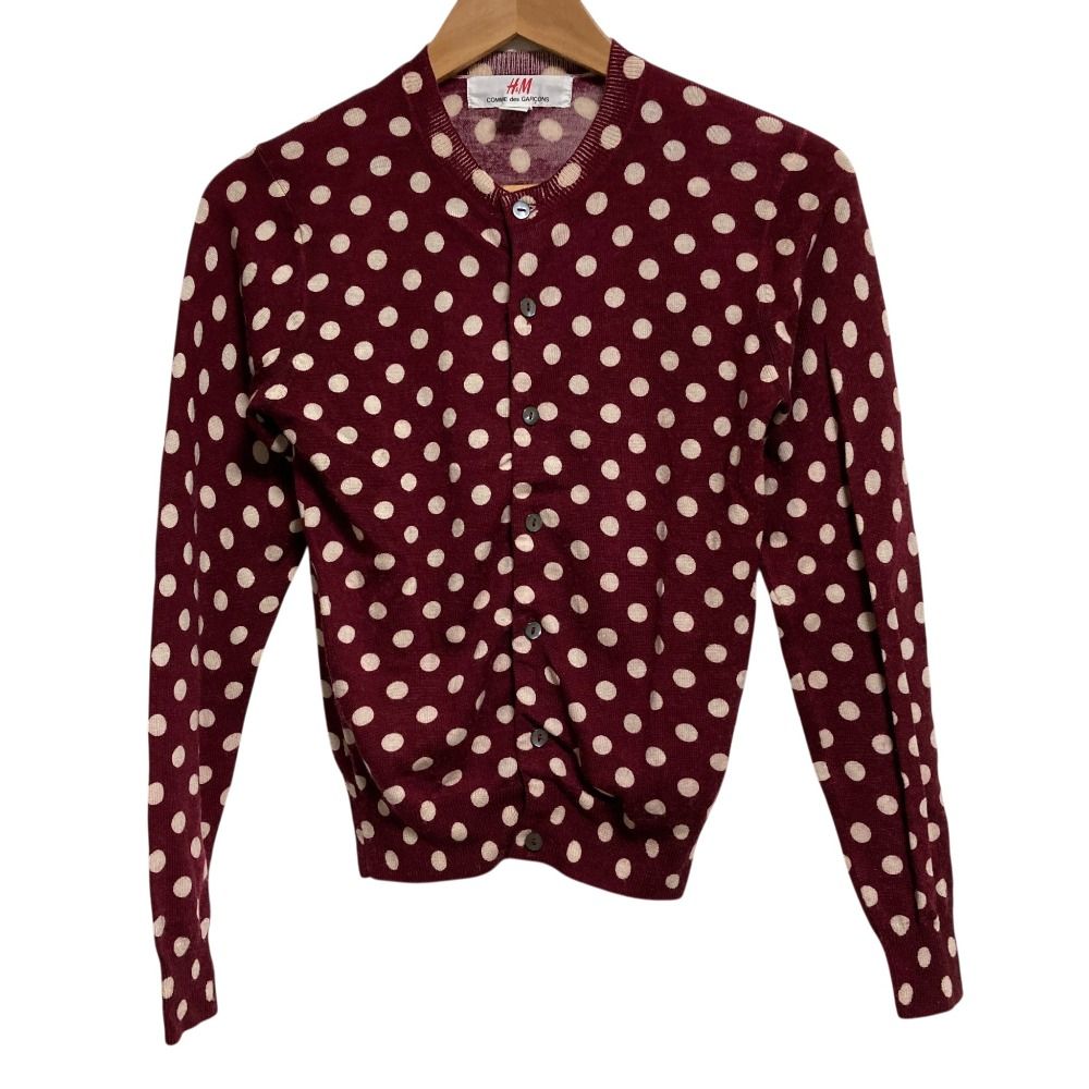 美品 H&M COMME des GARCONS エイチアンドエム コムデギャルソン ドット柄 カーディガン サイズXS ワインレッド レディース 古着 中古 USED
