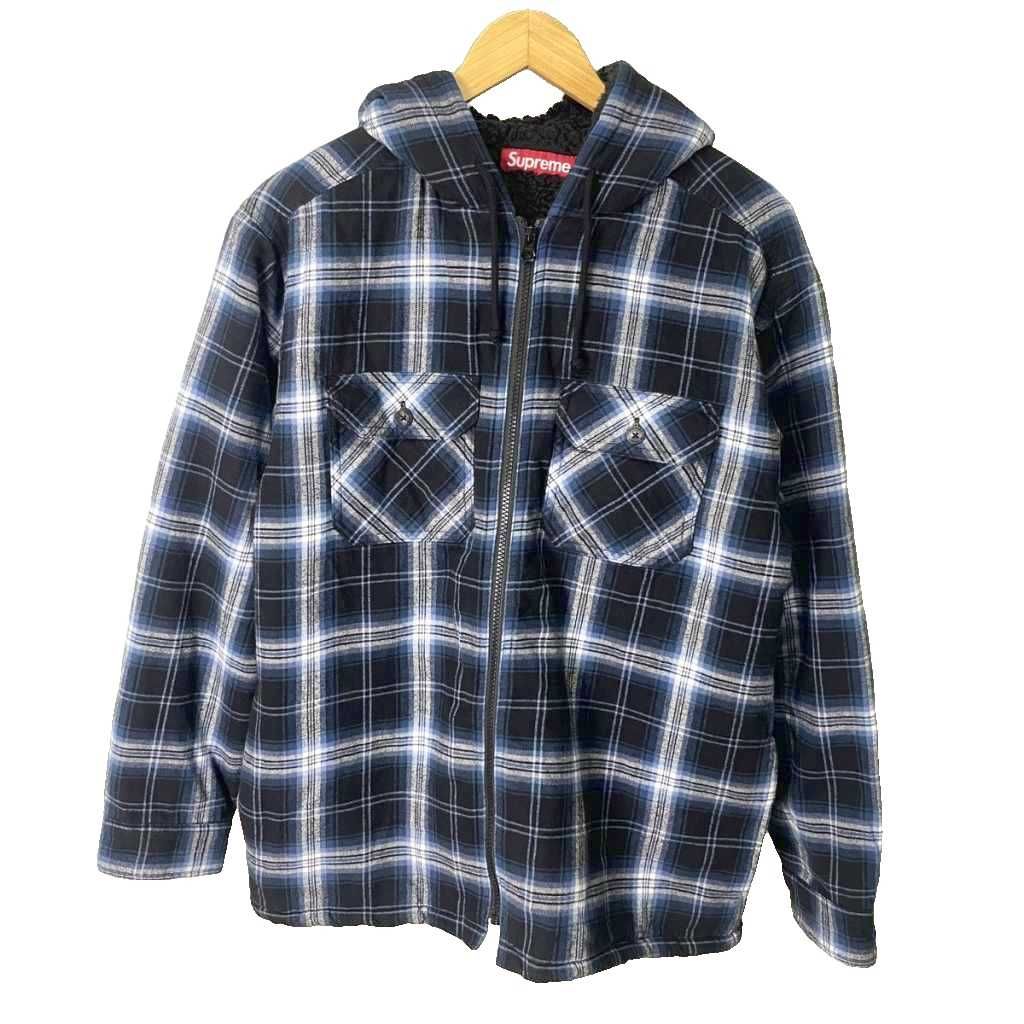 シュプリーム SUPREME 25AW LINEED ZIP HOODED FLANNEL SHIRT フランネル シャツ パーカー ブルゾン チェック S ブルー ブラック