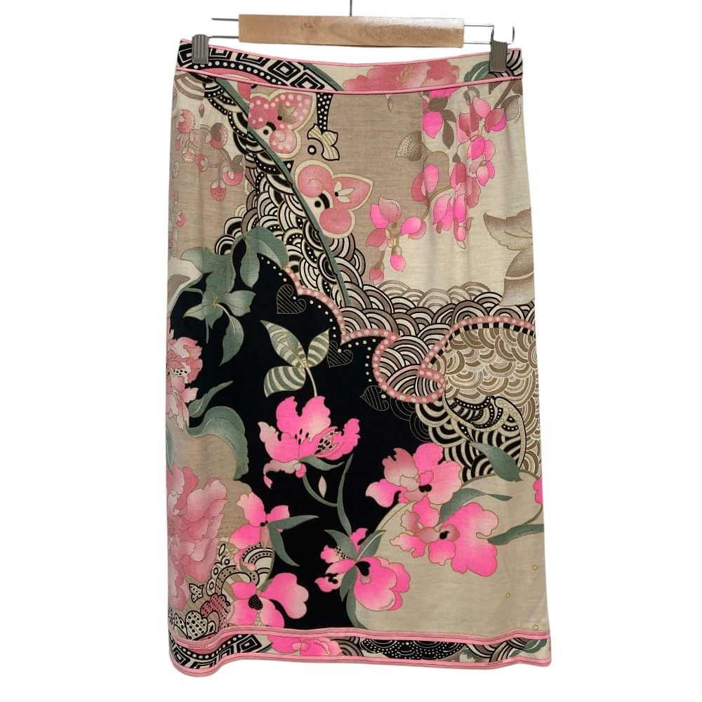美品 LEONARD FASHION レオナールファッション ウールシルク フラワープリント イージースカート サイズ42 ベージュ ピンク レディース 古着 中古 USED 11,385円