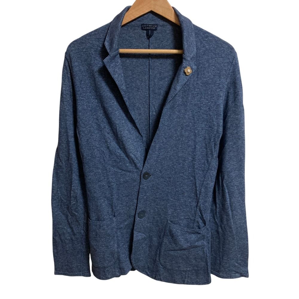 美品 LARDINI ラルディーニ ニットウェア ブートニエール シングル テーラードジャケット Sサイズ ブルー メンズ 古着 中古 USED