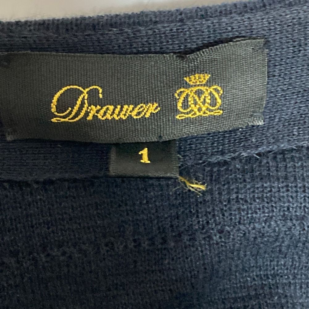 美品 Drawer ドゥロワー フリンジ ボーダー カーディガン 6515-299-0800 サイズ1 ネイビー レディース 古着 中古 USED