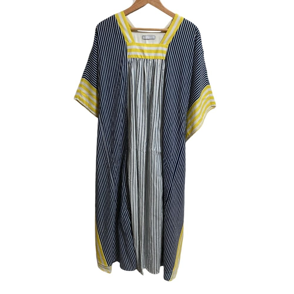 美品 23AW TEN × RON HERMAN テン ロンハーマン コラボ flock print dress ストライプ カフタンワンピース ネイビー系 レディース 古着 中古 USED