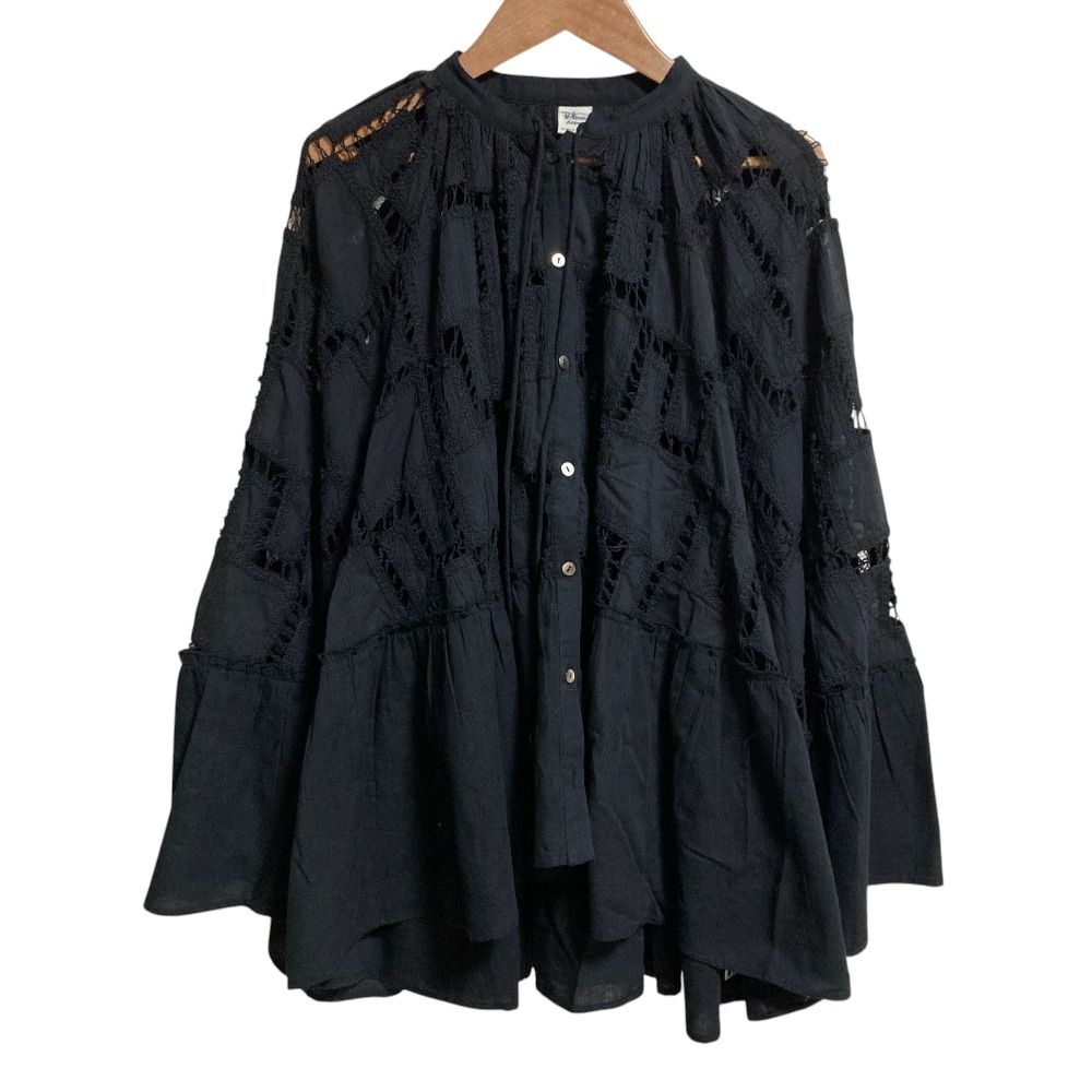 美品 23AW Ron Herman ロンハーマン indian Embroidery Blouse ワイドスリーブ ボリューム ブラウス ブラック レディース 古着 中古 USED