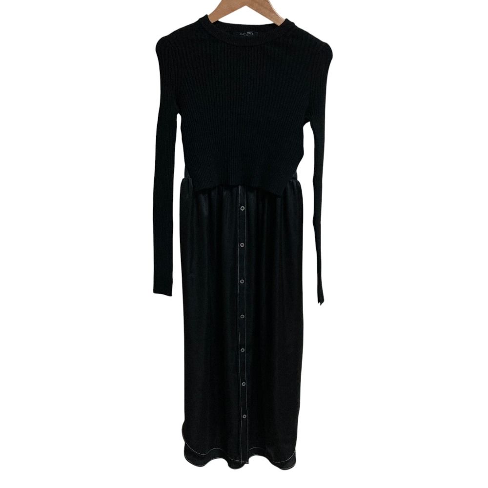 美品 ALLSAINTS オールセインツ KOWLO SHIRT DRESS リブニットプルオーバー ノースリーブ ワンピース セットアップ S ブラック レディース 古着 中古 USED