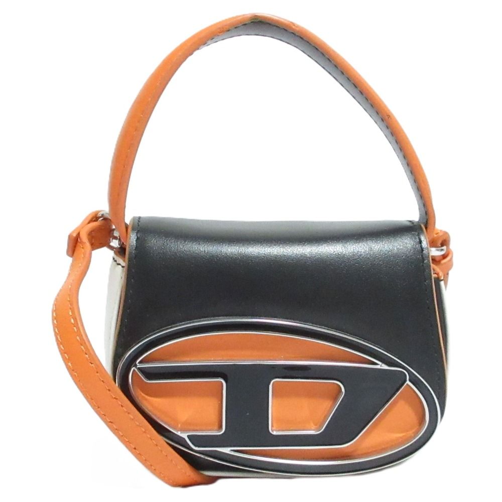 DIESEL ディーゼル １DR オーバルD 2WAY ショルダーバッグ ハンドバッグ ブラック オレンジ レディース 古着 中古 USED