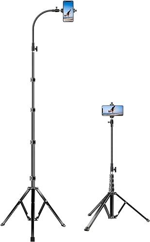 elitehoodスマホスタンド 三脚 （収納42cm 最大長さ205 cm） 4段階高さ調整 俯瞰撮影 転倒防止 アルミニウム合金 iphone 三脚 360度回転 グースネック スマホスタンド さんきゃく iPhone 15 14 13 d392341a