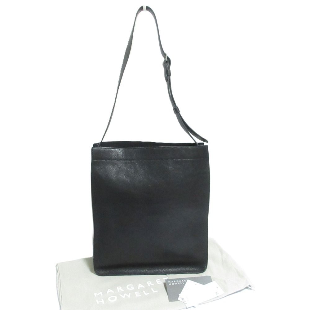 新品同様 25AW MHL. MARGARET HOWELL エムエイチエル マーガレットハウエル カウレザー ショルダーバッグ ブラック イタリア製 メンズ レディース 古着 中古 USED