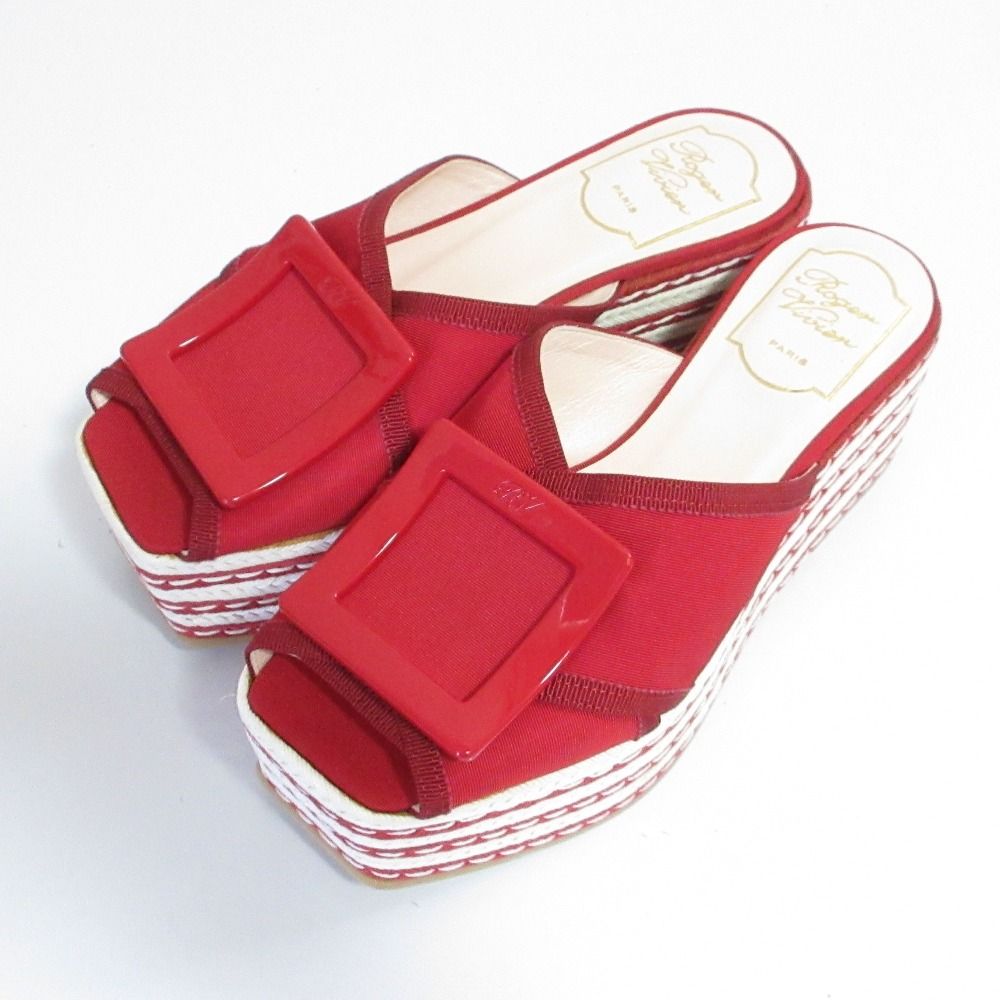 未使用 Roger Vivier ロジェヴィヴィエ ウエッジソール サンダル サイズ36.5 23.5cm相当 レッド レディース 古着 中古 USED