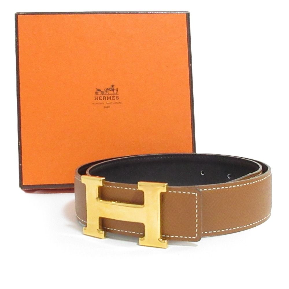 良品 HERMES エルメス Hバックル コンスタンス リバーシブル レザーベルト 65 ブラウン×ブラック メンズ レディース 古着 中古 USED