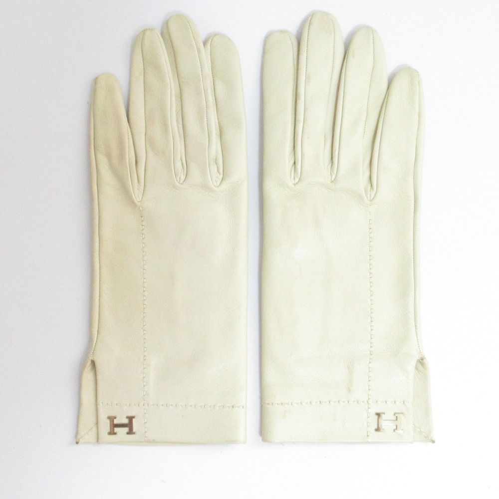 HERMES エルメス Hロゴ ラムレザー グローブ 手袋 サイズ7 オフ