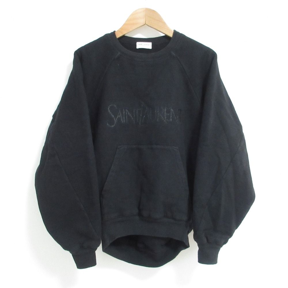 良品 SAINT LAURENT PARIS サンローランパリ グリッターロゴ刺繍 スウェットシャツ トレーナー 720944 XSサイズ ブラック レディース 古着 中古 USED