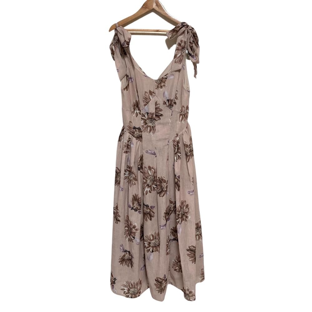 美品 Herlipto ハーリップトゥ Sunflower-Printed Midi Dress ワンピース サイズM ベージュ レディース 古着 中古 USED