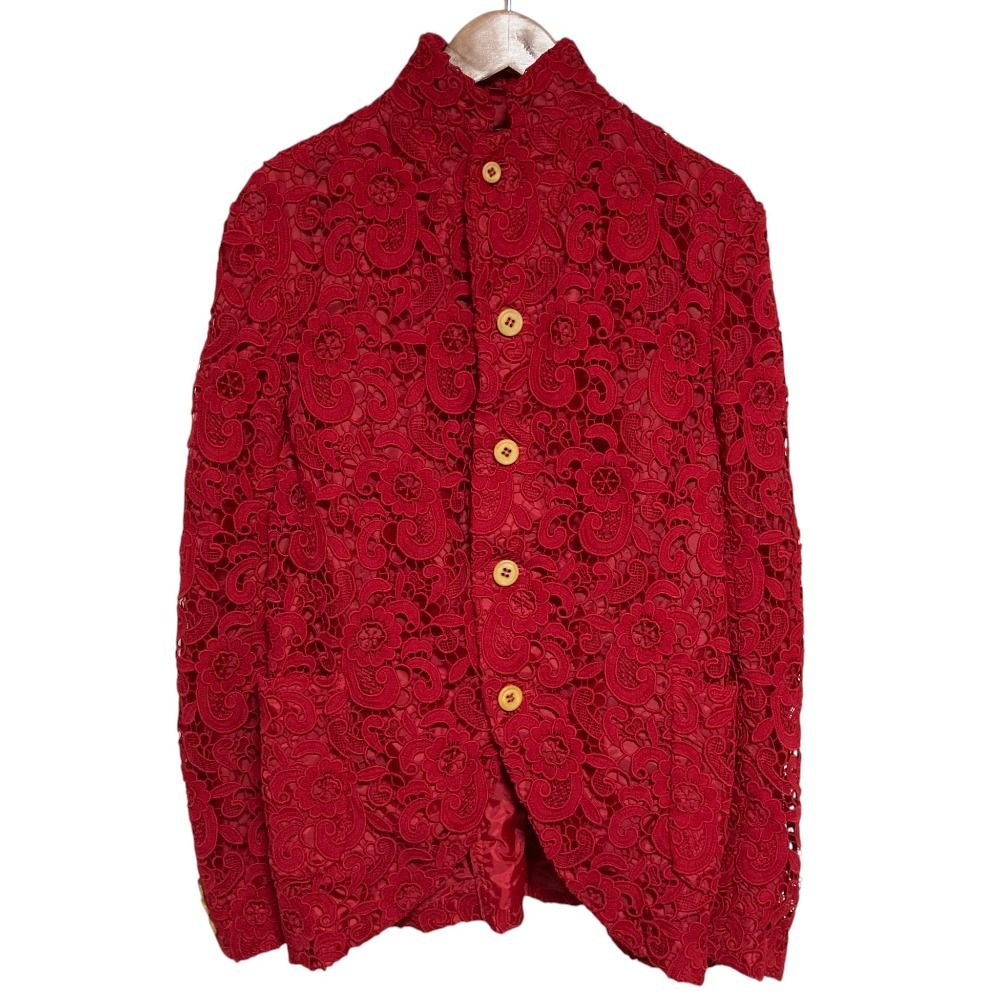 美品 COMME desGARCONS COMME desGARCONS コムコム コムデギャルソン 総レース スタンドカラージャケット AD2022 RK-J016 M レッド レディース 古着 中古 USED
