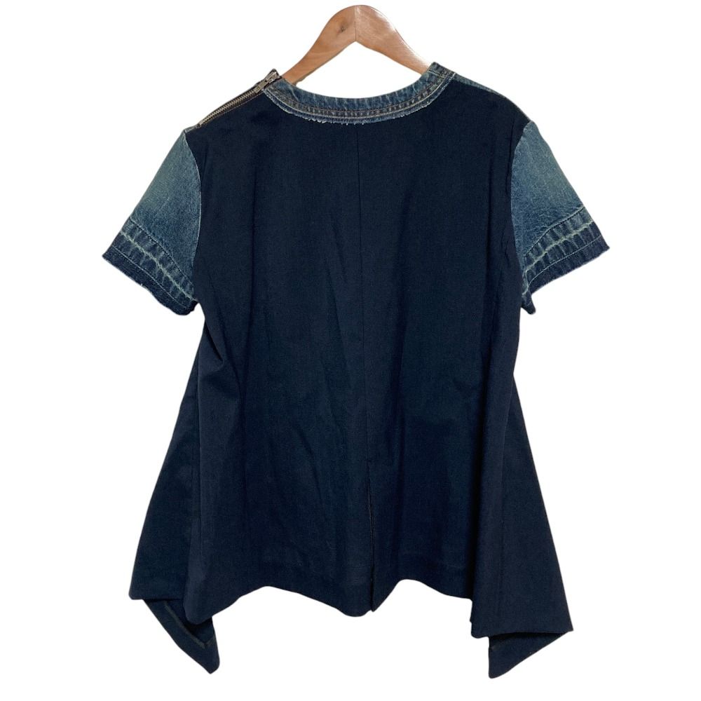 美品 SACAI サカイ デニムドッキング アシンメトリーヘムカットソー 21