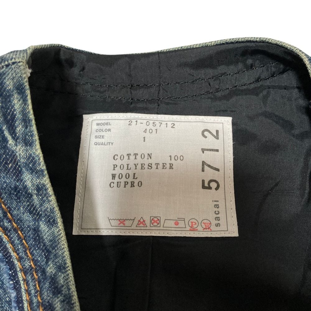 美品 SACAI サカイ デニムドッキング アシンメトリーヘムカットソー 21
