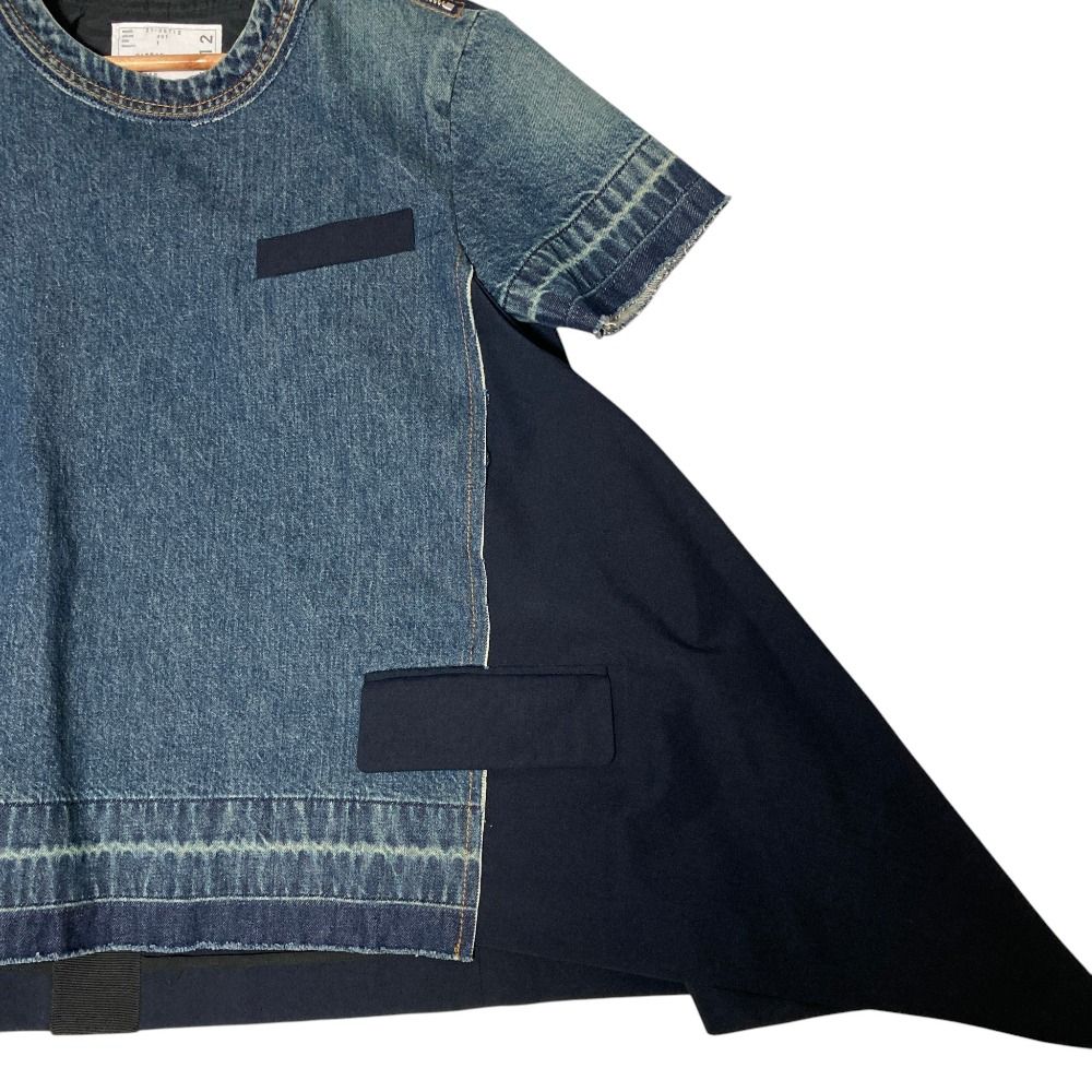 美品 SACAI サカイ デニムドッキング アシンメトリーヘムカットソー 21