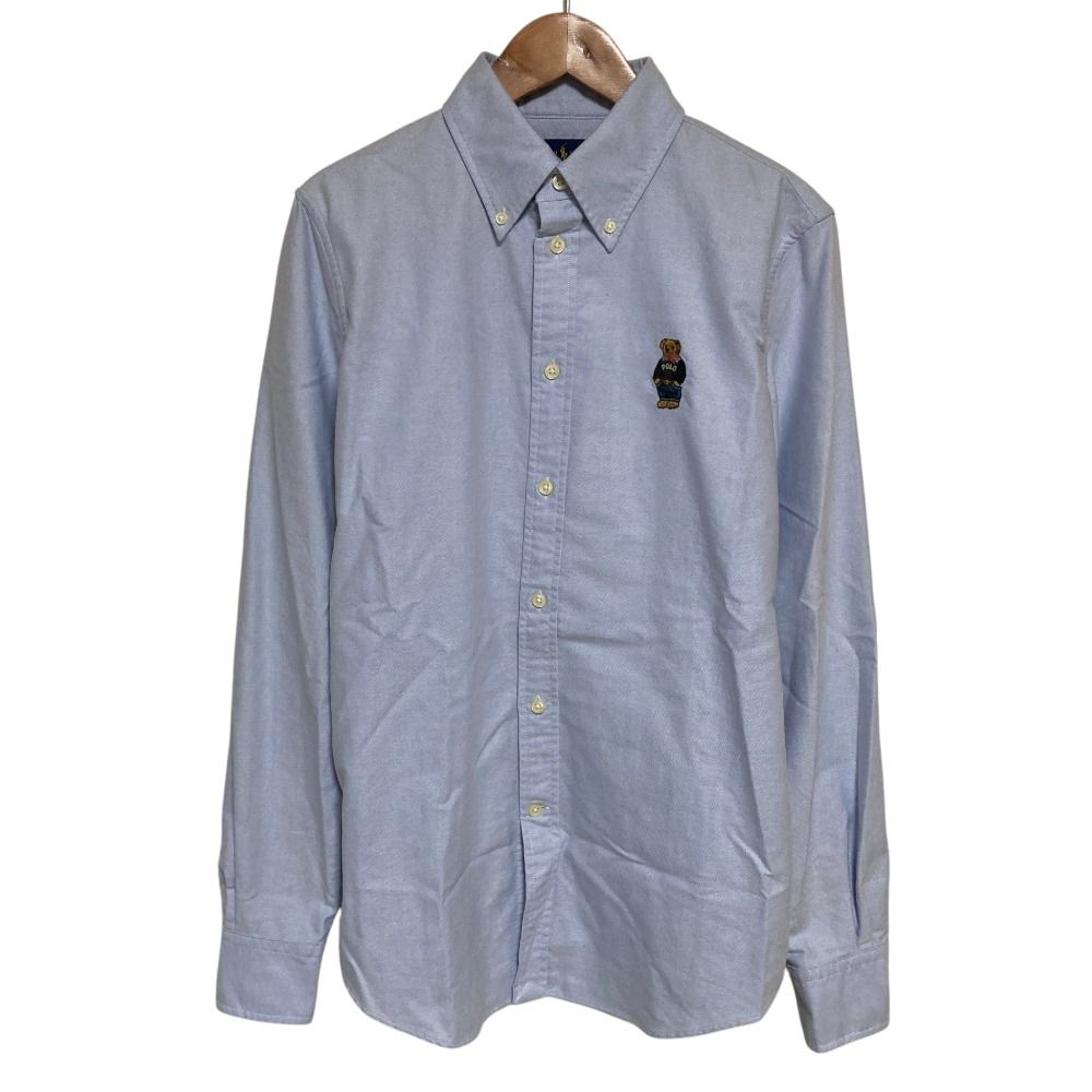 未使用 Ralph Lauren ラルフローレン SLIM FIT ポロベア 刺繍 BDシャツ サイズS ライトブルー メンズ 古着 中古 USED