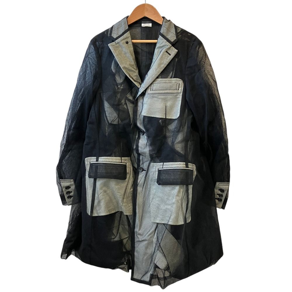 美品 25SS COMME des GARCONS HOMME PLUS AD2024 光を望む期 チュールジャケット コート PO-J034 サイズS ブラック メンズ 古着 中古 USED