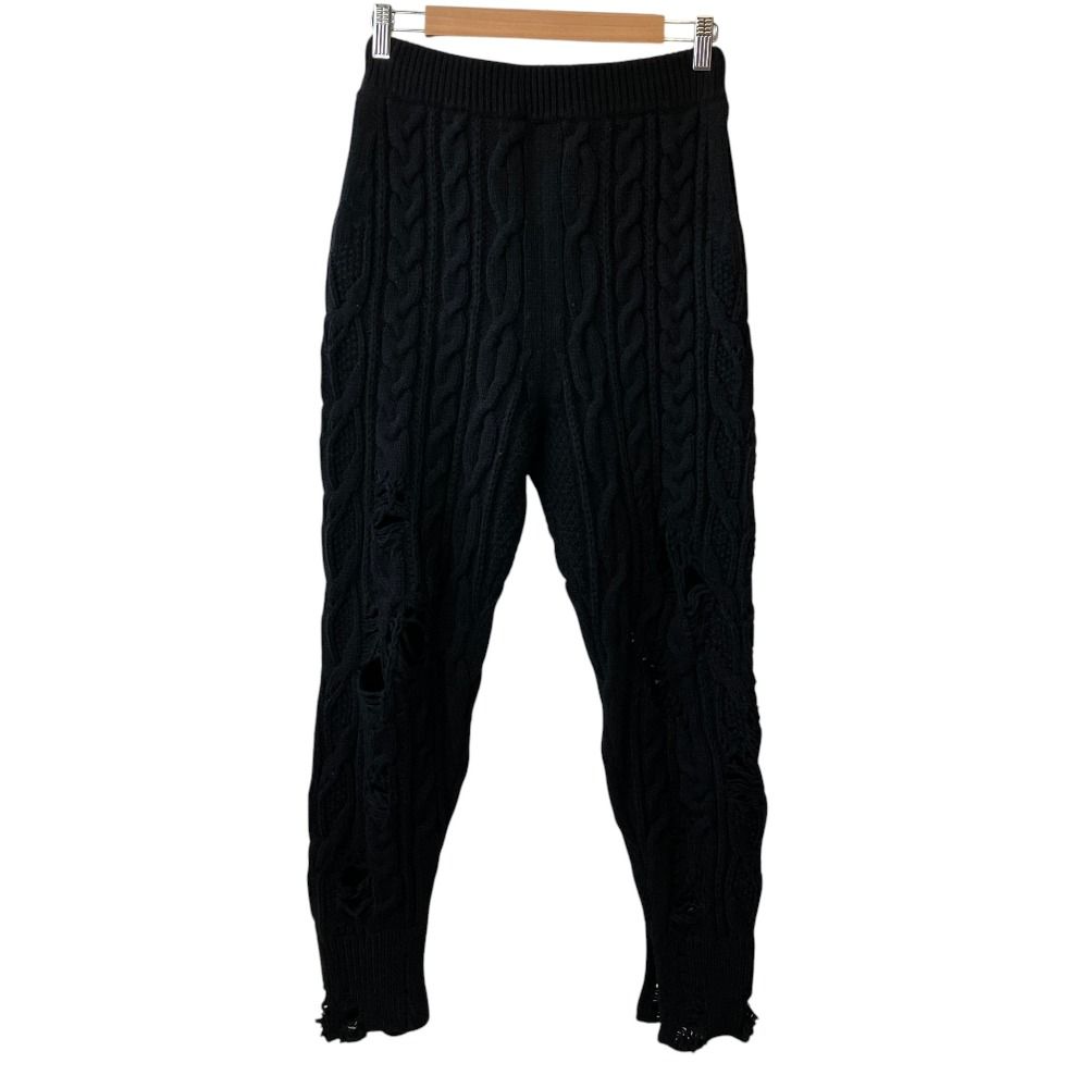 美品 Y's Yohji Yamamoto ワイズヨウジヤマモト ACRYLIC WOOL RIPPED ARAN KNIT RIB PANTS ニットパンツ YV-K78-545 サイズ2 ブラック レディース 古着 中古 USED